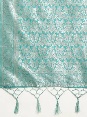 green green floral silk blend banarasi saree 5