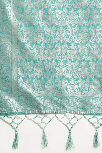 green green floral silk blend banarasi saree