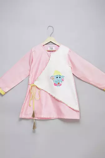 Pink printed cotton silk Men Kurta Set