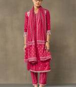 women ethnic motifs embroidered regular thread work cotton kurta with trousers & with dupatta