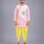Pink printed cotton silk Men Kurta Set