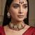Purple kundan choker necklace set with earrings and maangtika