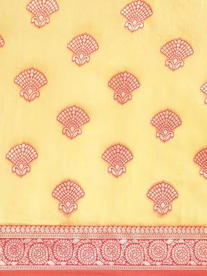 yellow yellow & red ethnic motifs silk blend banarasi saree 4
