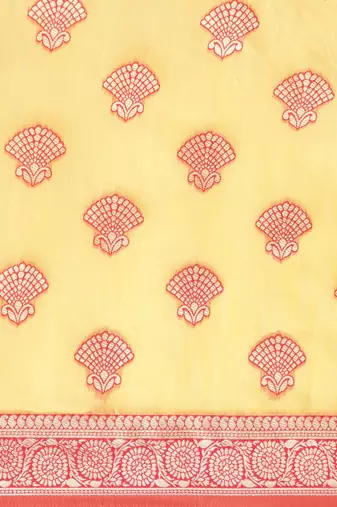 yellow yellow & red ethnic motifs silk blend banarasi saree