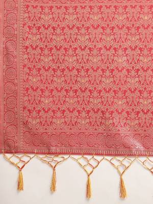 yellow yellow & red ethnic motifs silk blend banarasi saree 5