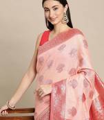 pink pink ethnic motifs silk blend banarasi saree