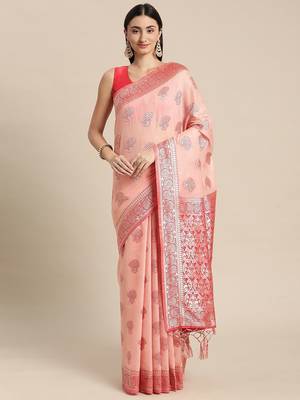 pink pink ethnic motifs silk blend banarasi saree 2
