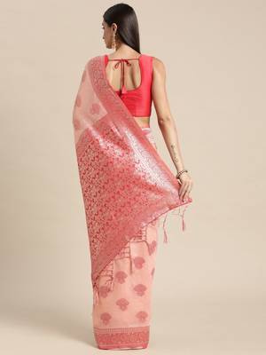 pink pink ethnic motifs silk blend banarasi saree 3