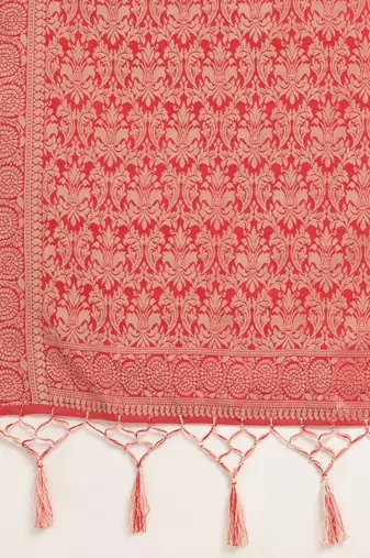 pink pink ethnic motifs silk blend banarasi saree