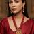 Red bead multi-strand temple necklace set with jhumka earrings