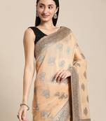 beige beige ethnic motifs silk blend banarasi saree