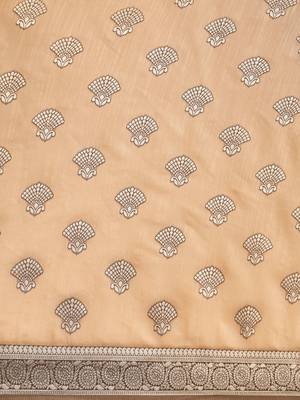 beige beige ethnic motifs silk blend banarasi saree 4