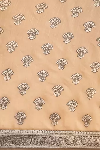 beige beige ethnic motifs silk blend banarasi saree