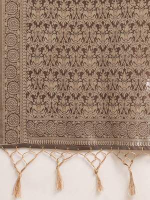 beige beige ethnic motifs silk blend banarasi saree 5