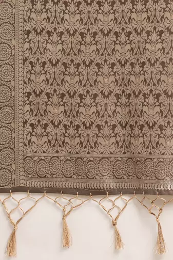 beige beige ethnic motifs silk blend banarasi saree