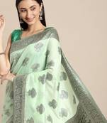 green green floral silk blend banarasi saree