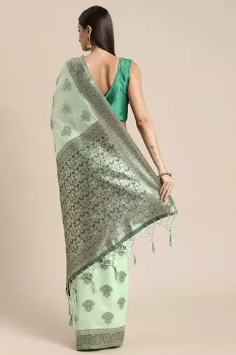 green green floral silk blend banarasi saree