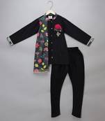 Black printed cotton silk Men Kurta Set