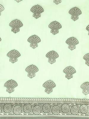 green green floral silk blend banarasi saree 4