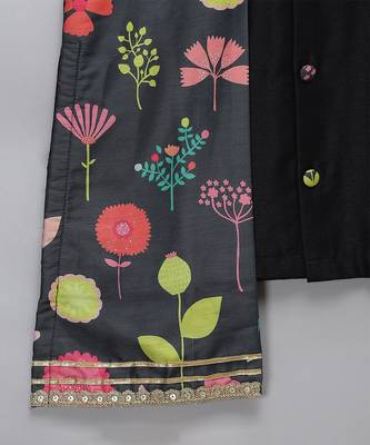 Black printed cotton silk Men Kurta Set 5