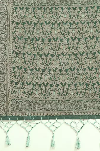 green green floral silk blend banarasi saree
