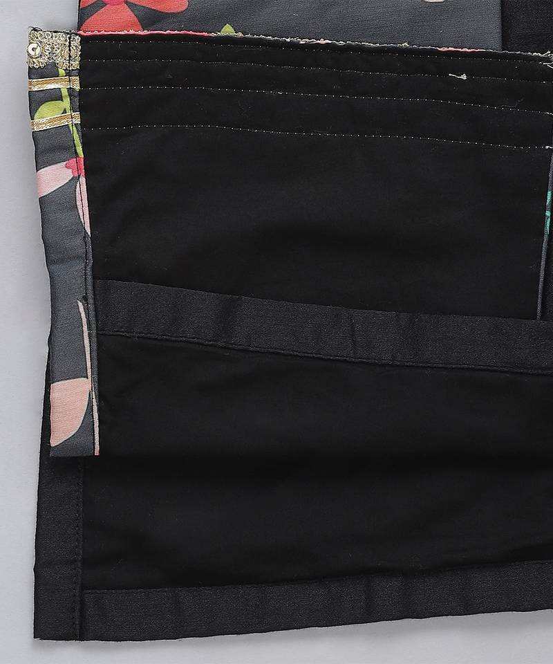 Black printed cotton silk Men Kurta Set