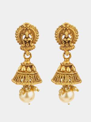 Green bead multi-strand temple necklace set with jhumka earrings 5