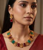 Antique gold lakshmi temple necklace set with earrings