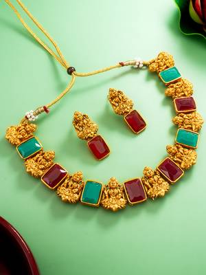 Antique gold lakshmi temple necklace set with earrings 2