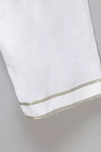 White printed cotton silk Men Kurta Set