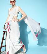 pink floral satin saree