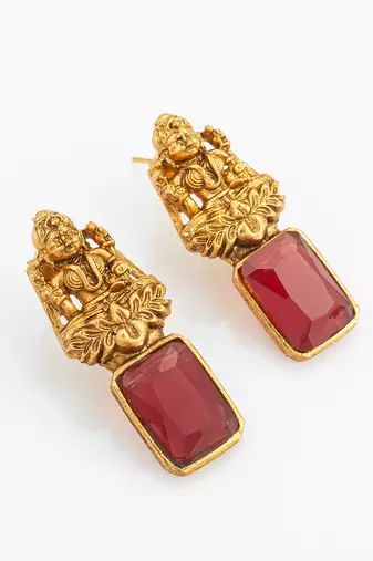 Antique gold lakshmi temple necklace set with earrings