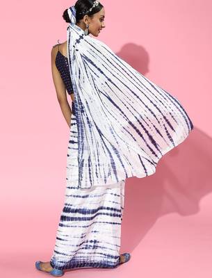 white tie and dye poly chiffon saree 4