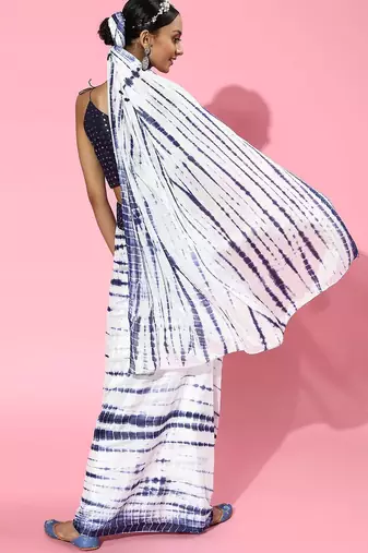 white tie and dye poly chiffon saree