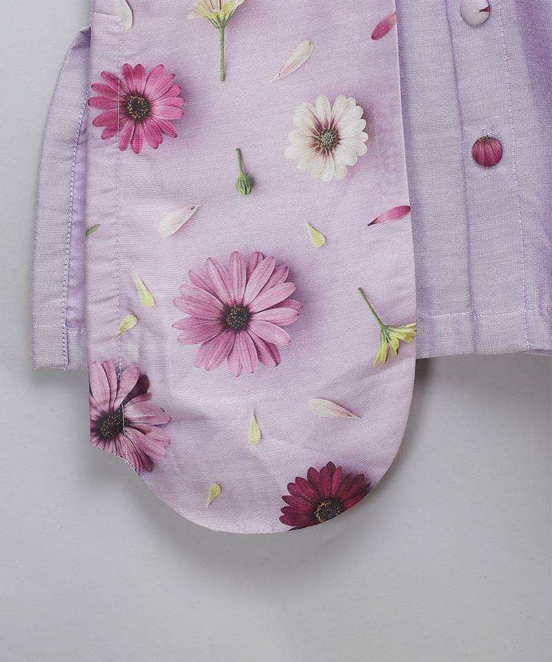 Lavender printed cotton silk Men Kurta Set