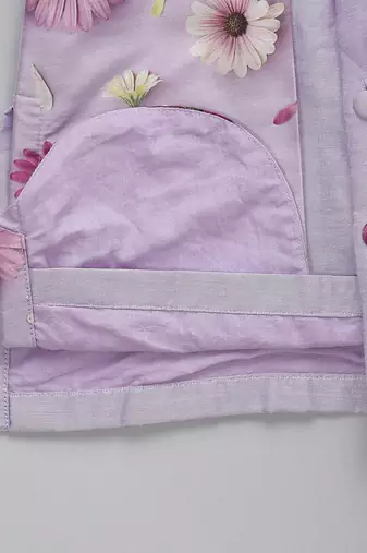 Lavender printed cotton silk Men Kurta Set