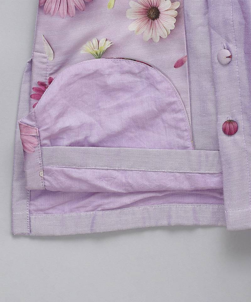 Lavender printed cotton silk Men Kurta Set