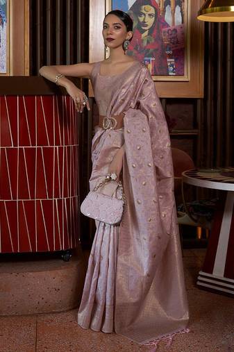 mauve woven design zari banarasi saree