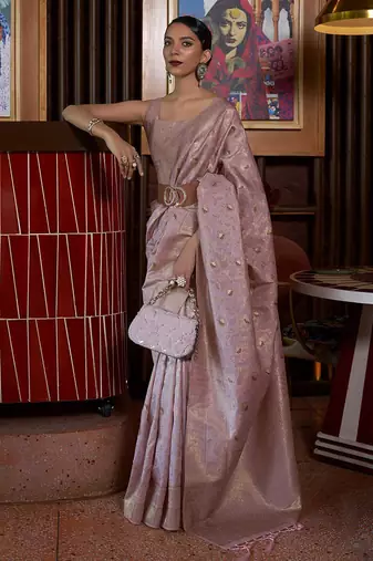 mauve woven design zari banarasi saree