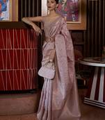 mauve woven design zari banarasi saree
