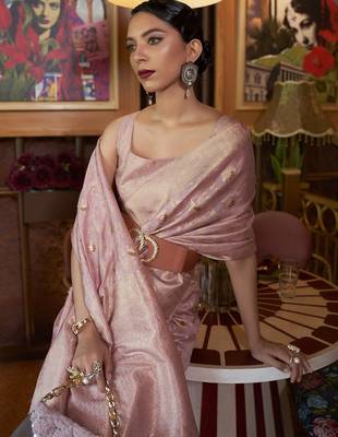 mauve woven design zari banarasi saree 2
