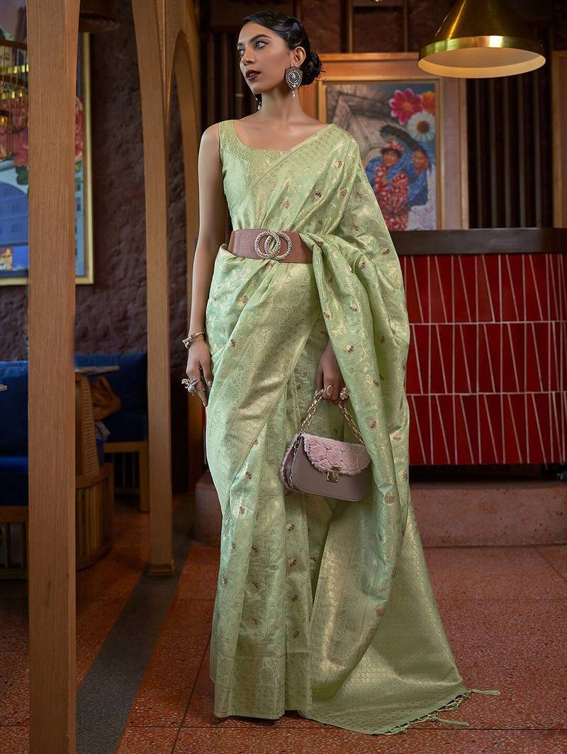 sea_green woven design zari banarasi saree
