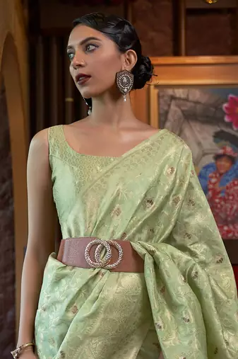 sea_green woven design zari banarasi saree
