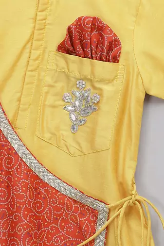 Mustard yellow red cotton silk Men Kurta Set
