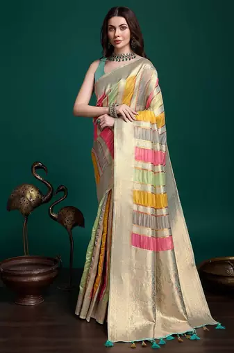 grey woven design zari organza saree