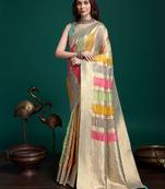 grey woven design zari organza saree
