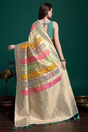 grey woven design zari organza saree