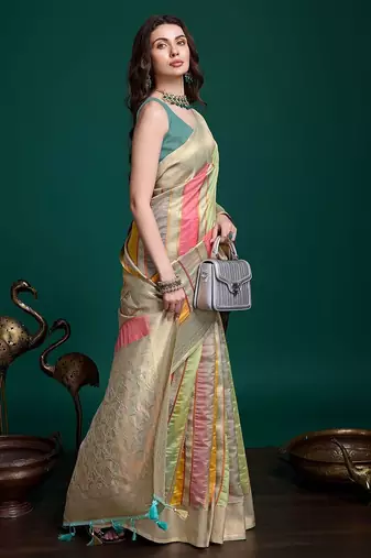 grey woven design zari organza saree