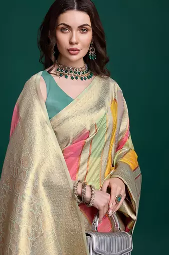grey woven design zari organza saree