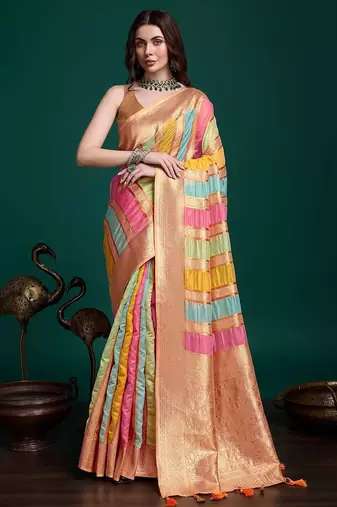 orange woven design zari organza saree